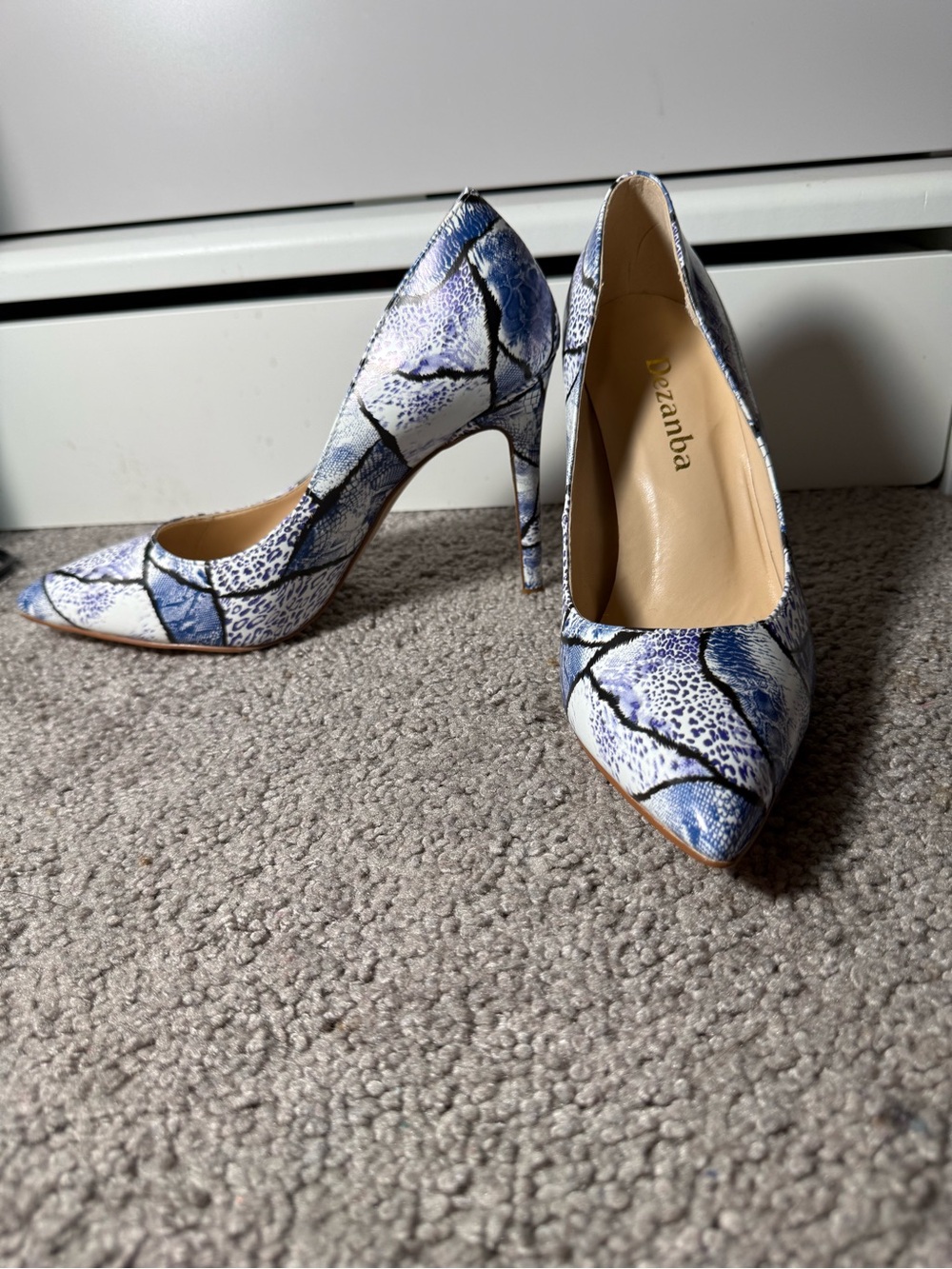 Blue Snakeskin Pointed-Toe High Heels